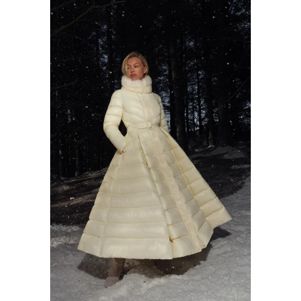 Mackage Beverly Medium Down Coat in Cream, view 2 | Coats | Coveti