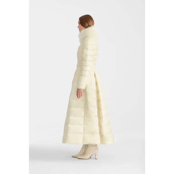 Mackage Beverly Medium Down Coat in Cream, view 6 | Coats | Coveti