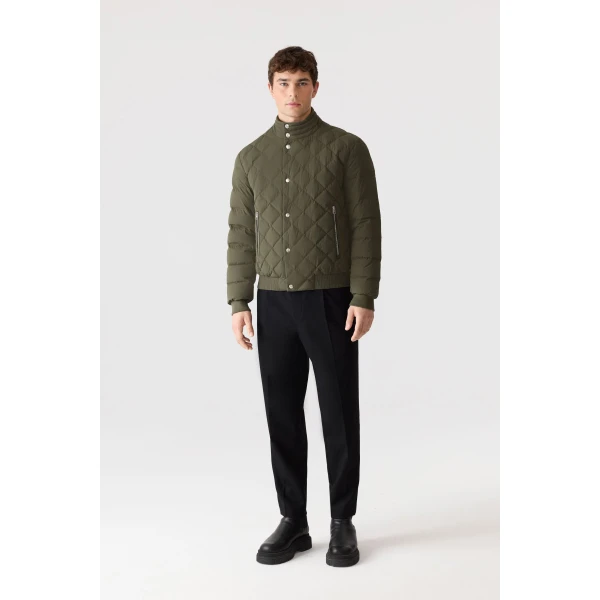 Mackage Bodhi Down Quilted Blouson-Style Jacket in Light Military, view 2 | Men Jackets | Coveti