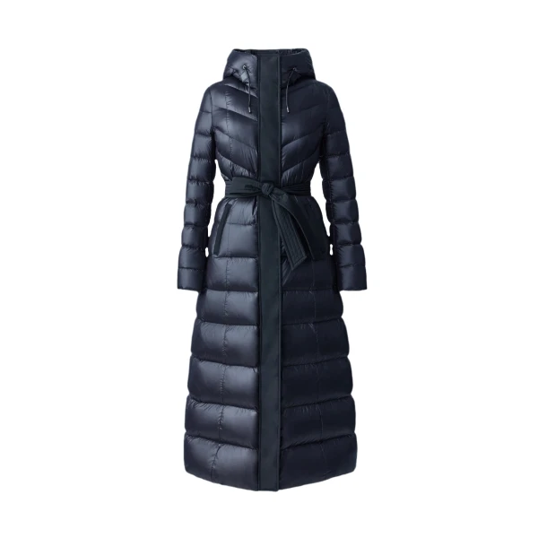 Calina Lustrous Down Maxi Coat in Black