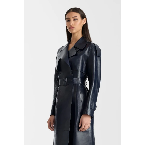 Mackage Carmela Leather Trench in Marine Blue