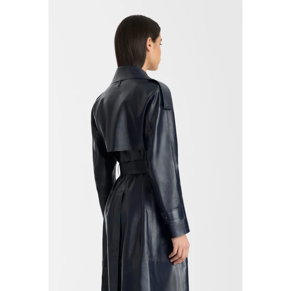Mackage Carmela Leather Trench in Marine Blue