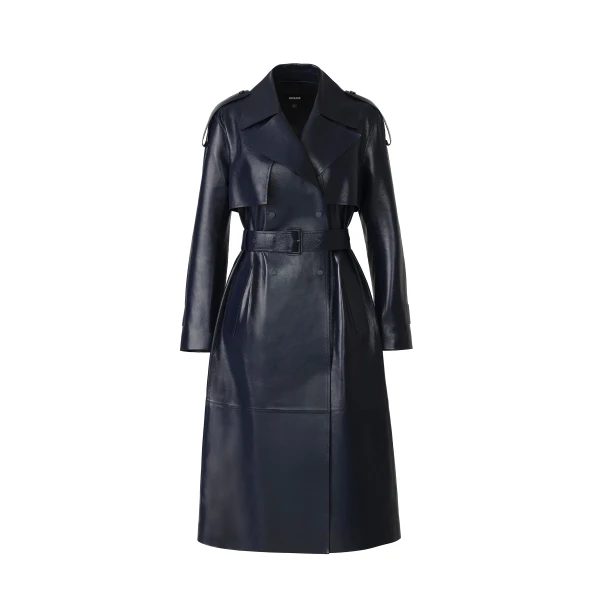 Mackage Carmela Leather Trench in Marine Blue