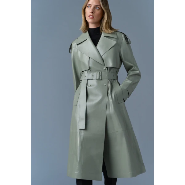 Mackage Carmela Leather Trench in Matcha