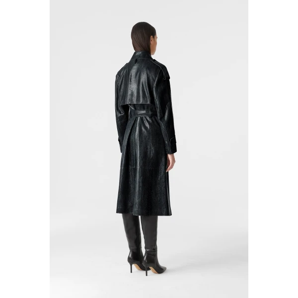 carmela-snk snake pattern leather trench black