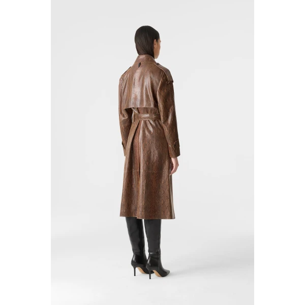 carmela-snk snake pattern leather trench umber