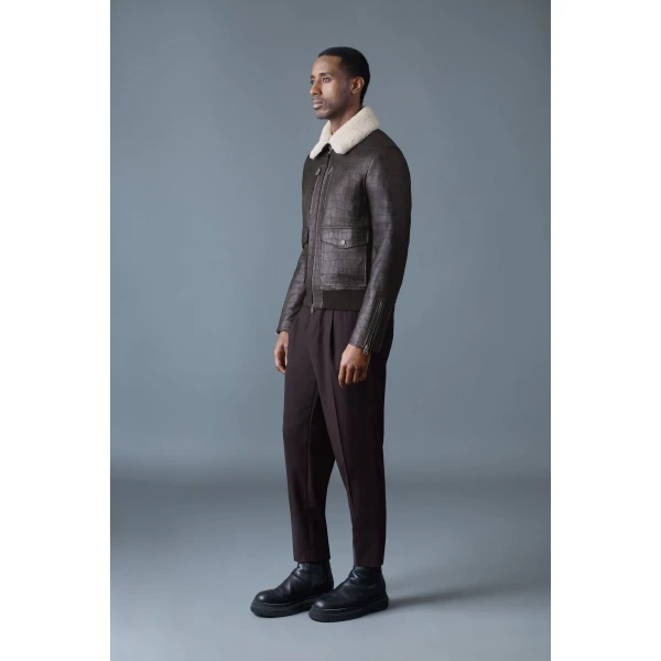 Mackage Chance-NV Croc-Embossed Leather Jacket in Coffee