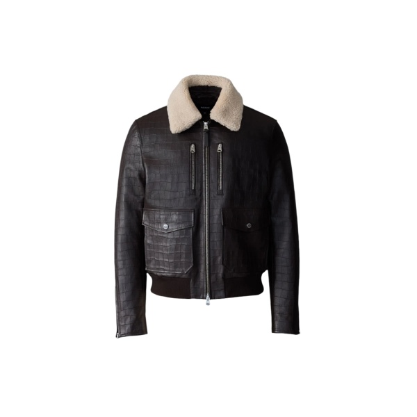 Mackage Chance-NV Croc-Embossed Leather Jacket in Coffee