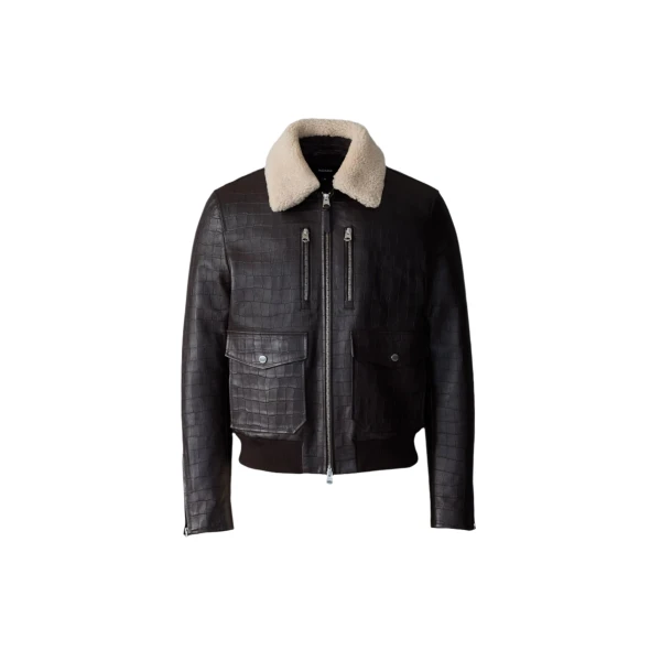 Chance-NV Croc-Embossed Leather Jacket in Coffee