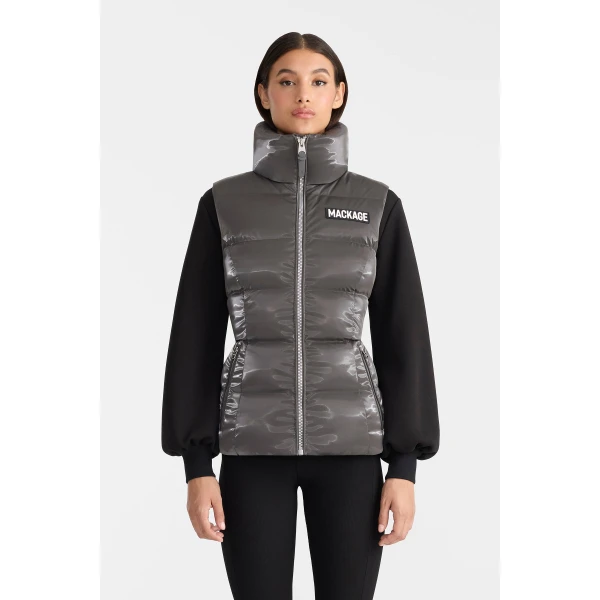 Mackage Chaya-GLO High-Gloss Shell Down Vest in Carbon