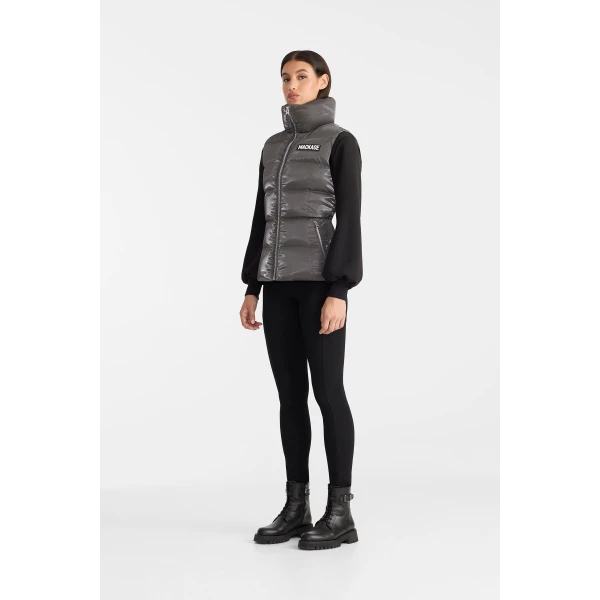 Mackage Chaya-GLO High-Gloss Shell Down Vest in Carbon