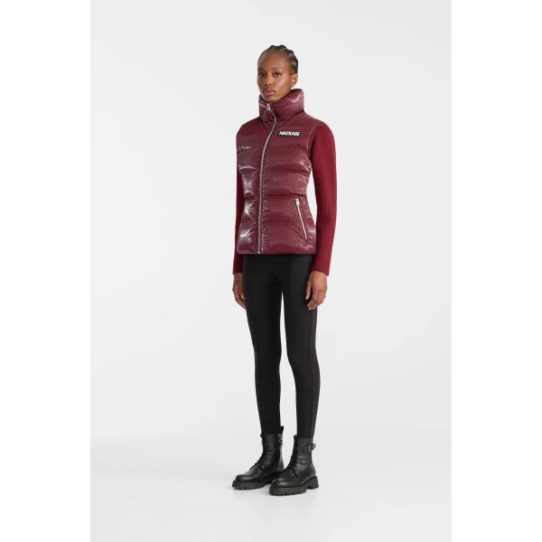 Mackage Chaya-GLO High-Gloss Shell Down Vest in Garnet