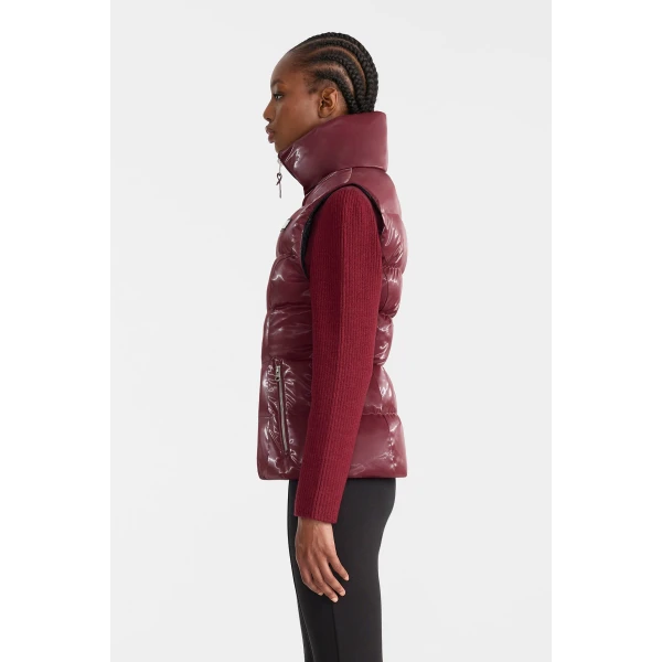 Mackage Chaya-GLO High-Gloss Shell Down Vest in Garnet