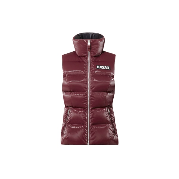 Mackage Chaya-GLO High-Gloss Shell Down Vest in Garnet