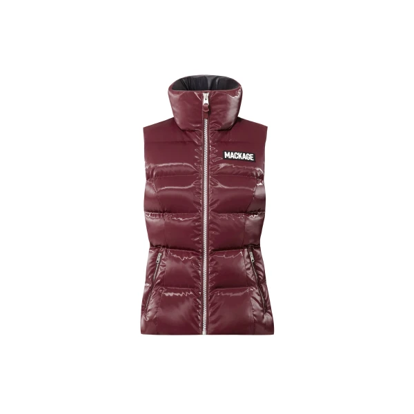 Mackage Chaya-GLO High-Gloss Shell Down Vest in Garnet