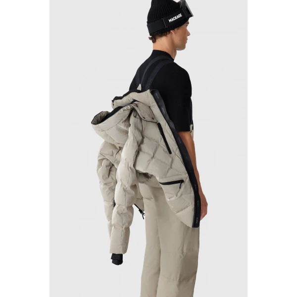Mackage Cillian-GLO High-Gloss Down Ski Jacket in Taupe
