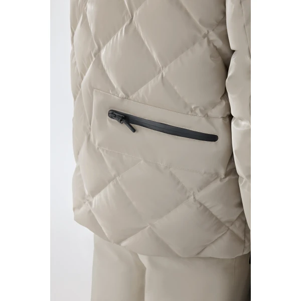 Mackage Cillian-GLO High-Gloss Down Ski Jacket in Taupe