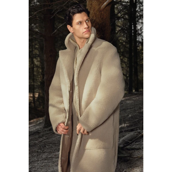 Mackage Clyde Reversible Shearling Coat in Truffle-Taupe