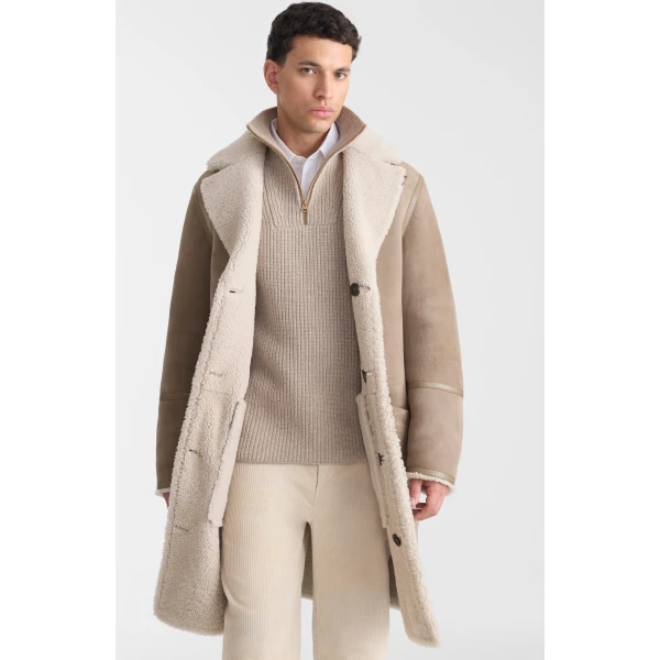 Mackage Clyde Reversible Shearling Coat in Truffle-Taupe