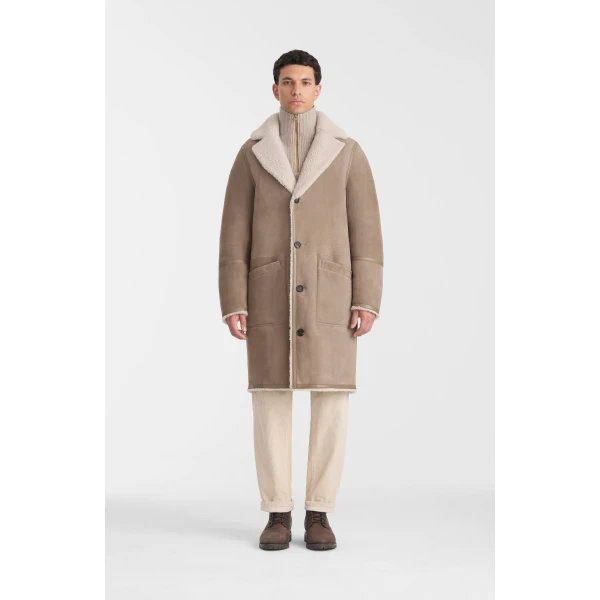 Mackage Clyde Reversible Shearling Coat in Truffle-Taupe