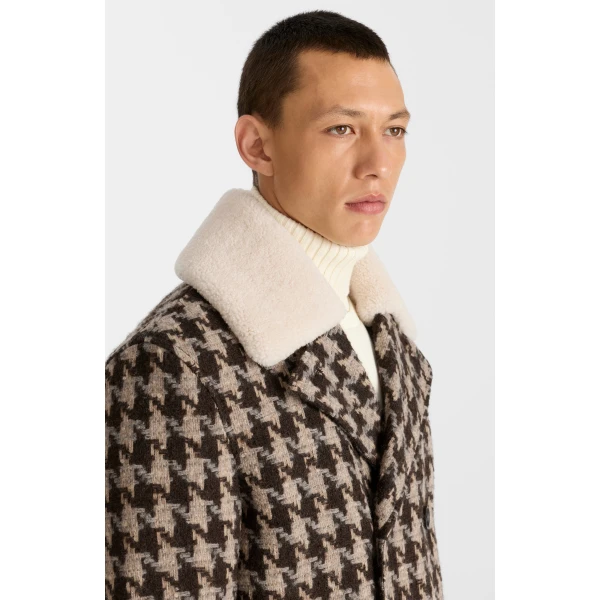 Mackage Cole-BHT Houndstooth Patterned Wool Peacoat in Coffee