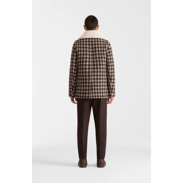 Mackage Cole-BHT Houndstooth Patterned Wool Peacoat in Coffee