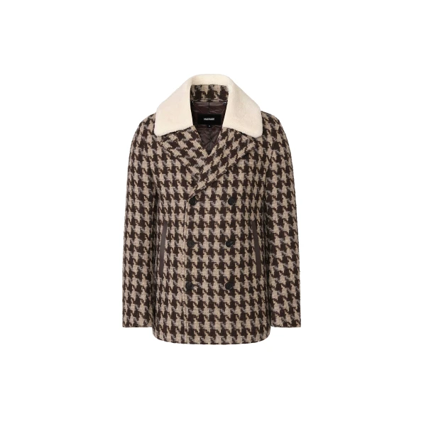 Mackage Cole-BHT Houndstooth Patterned Wool Peacoat in Coffee