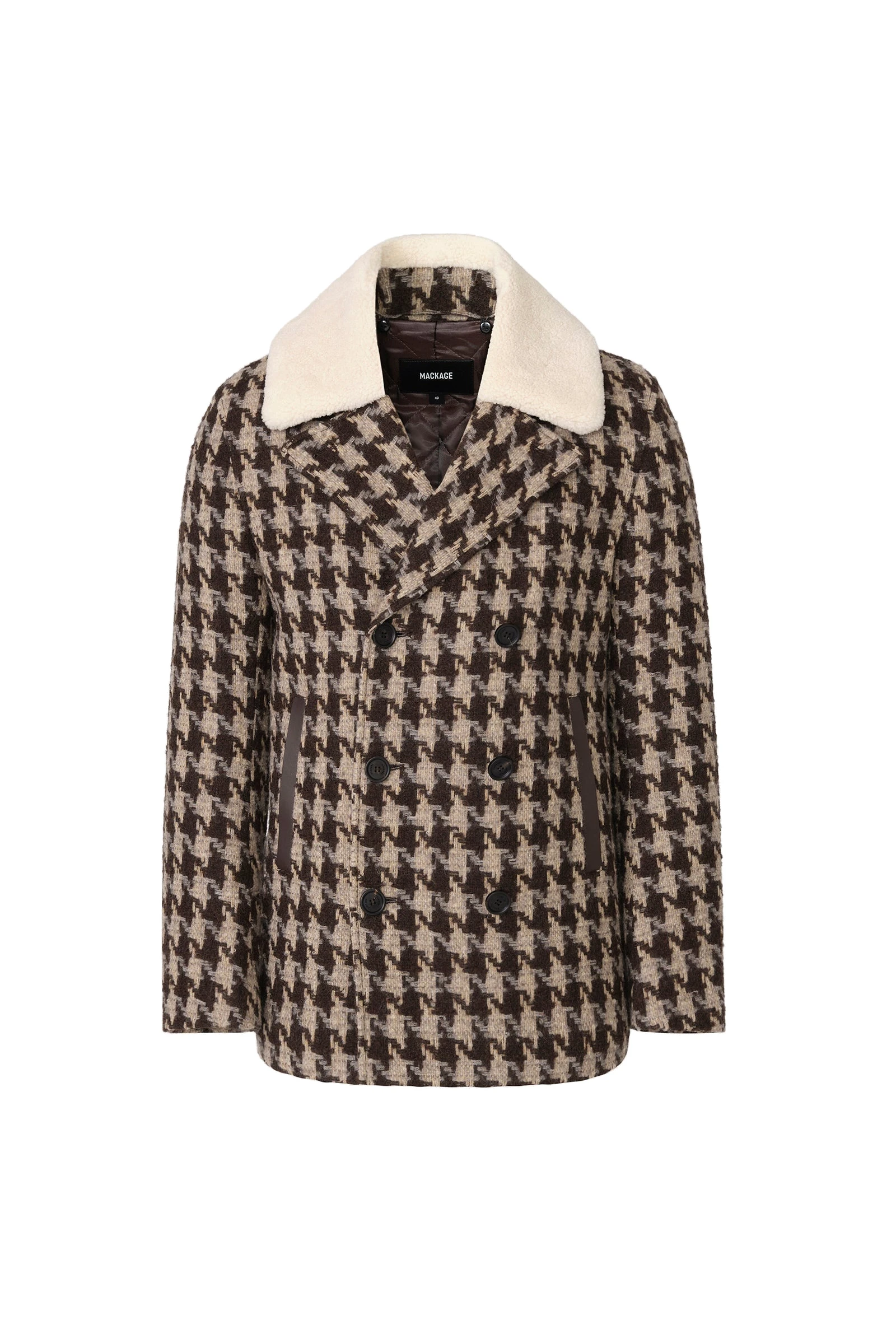 Mackage Cole-BHT Houndstooth Patterned Wool Peacoat in Coffee Mackage Cole-BHT Houndstooth Patterned Wool Peacoat in Coffee