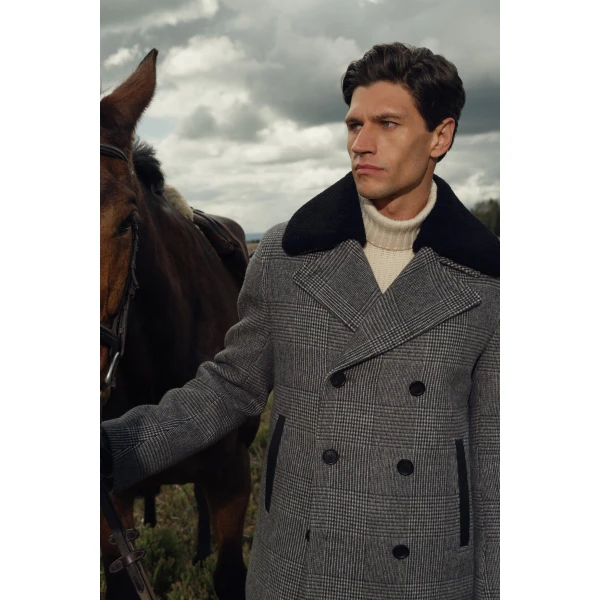 Mackage Cole-PL Double-Breasted Wool Peacoat in Black-Cream