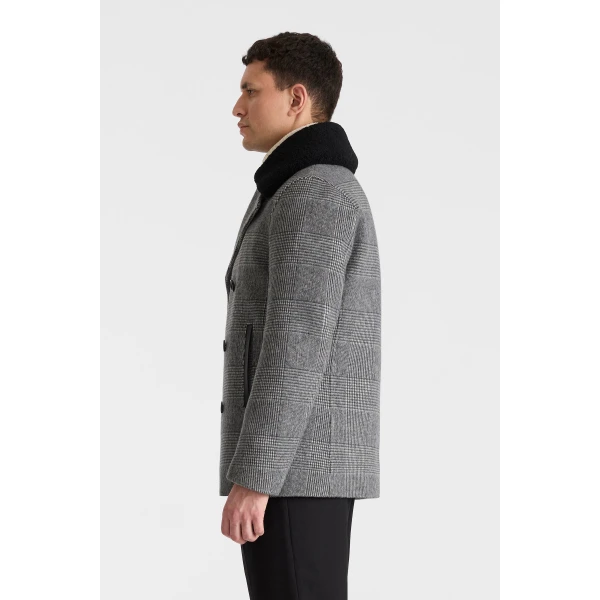 Mackage Cole-PL Double-Breasted Wool Peacoat in Black-Cream