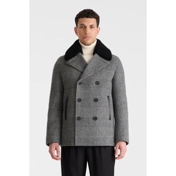 Mackage Cole-PL Double-Breasted Wool Peacoat in Black-Cream