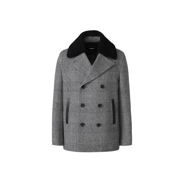 Mackage Cole-PL Double-Breasted Wool Peacoat in Black-Cream