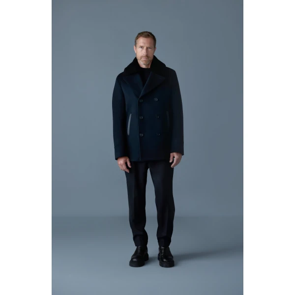 Mackage Cole Wool Double-Breasted Jacket in Navy