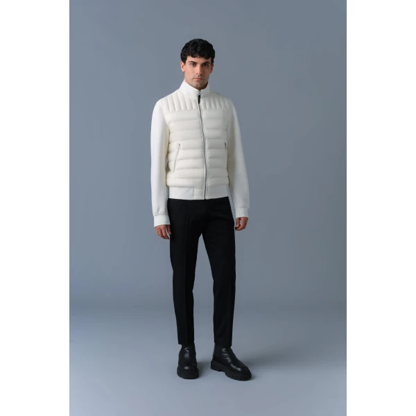Mackage Collin-R Down Mixed Media Bomber Jacket in Cream