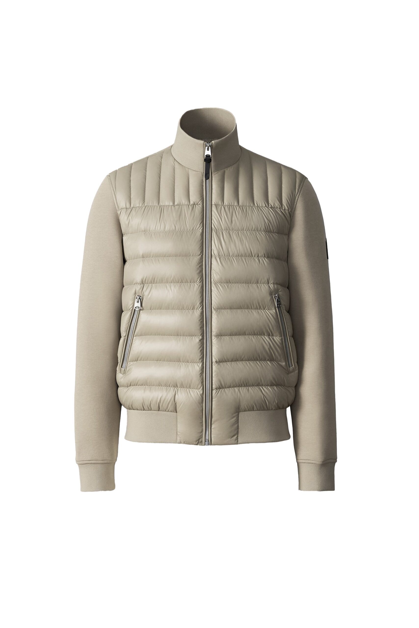 Mackage Collin-R Down Mixed Media Bomber Jacket in Light Camel Mackage Collin-R Down Mixed Media Bomber Jacket in Light Camel