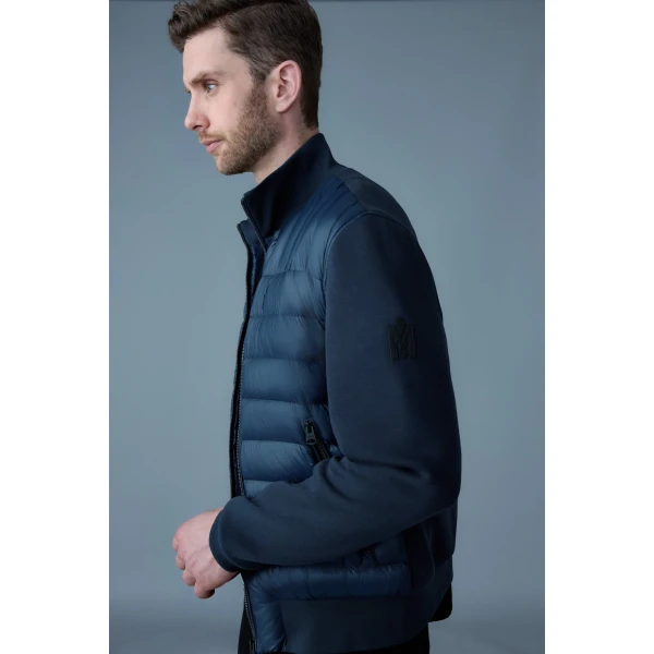 Mackage Collin-R Down Mixed Media Bomber Jacket in Navy