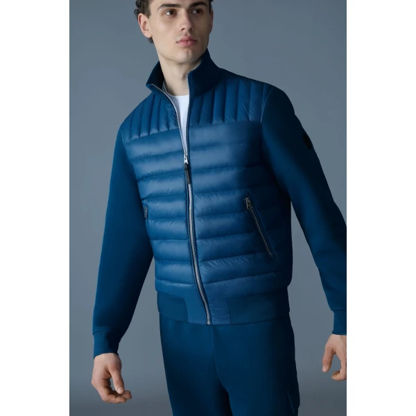 Mackage Collin-R Down Mixed Media Bomber Jacket in Tide