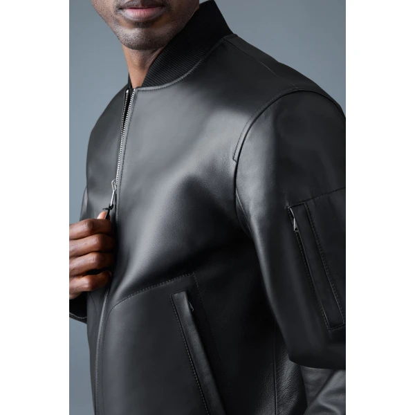Mackage Easton-SA 2-In-1 Reversible Leather Bomber Jacket in Black-Carbon