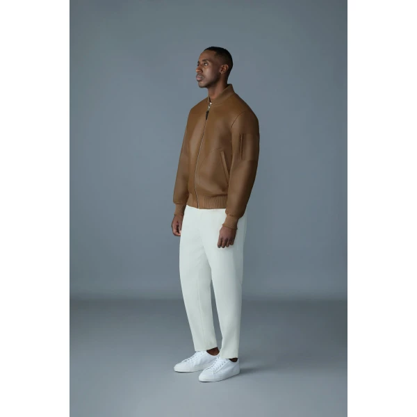 Mackage Easton-SA 2-In-1 Reversible Leather Bomber Jacket in Earth Brown