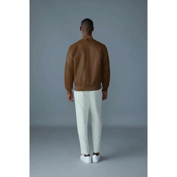 Mackage Easton-SA 2-In-1 Reversible Leather Bomber Jacket in Earth Brown