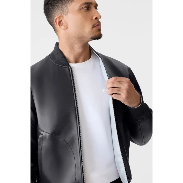 Mackage Easton-SA 2-In-1 Reversible Leather Bomber Jacket in Navy-Mid Grey