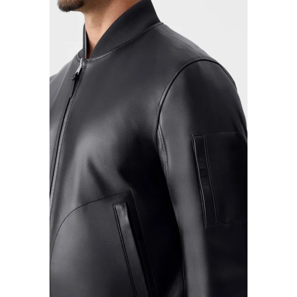 Mackage Easton-SA 2-In-1 Reversible Leather Bomber Jacket in Navy-Mid Grey