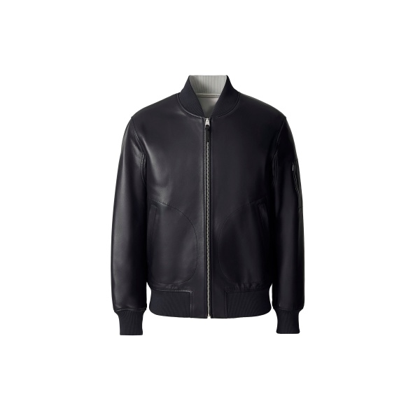 Mackage Easton-SA 2-In-1 Reversible Leather Bomber Jacket in Navy-Mid Grey