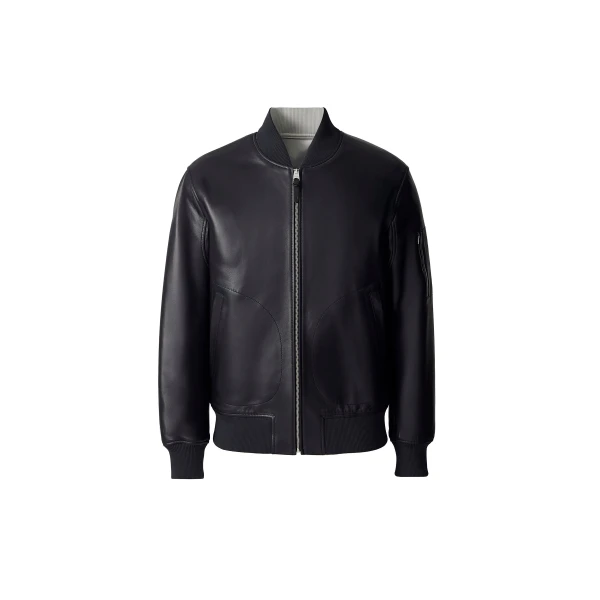 Easton-SA 2-In-1 Reversible Leather Bomber Jacket in Navy-Mid Grey