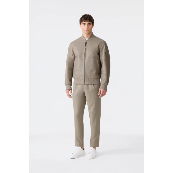 Mackage Easton-SA 2-In-1 Reversible Leather Bomber Jacket in Taupe-Black