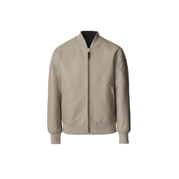 Easton-SA 2-In-1 Reversible Leather Bomber Jacket in Taupe-Black