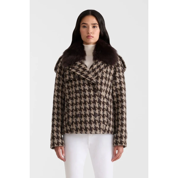 edwina-bht houndstooth patterned wool coat coffee