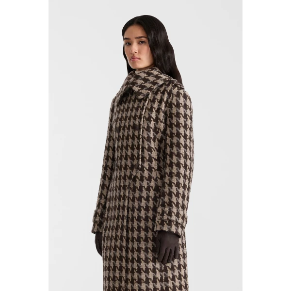 elodie-bht fitted houndstooth patterned wool coat coffee