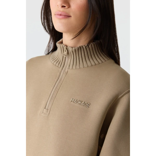 Mackage Elvira Quarter-Zip Cotton Sweatshirt in Light Camel