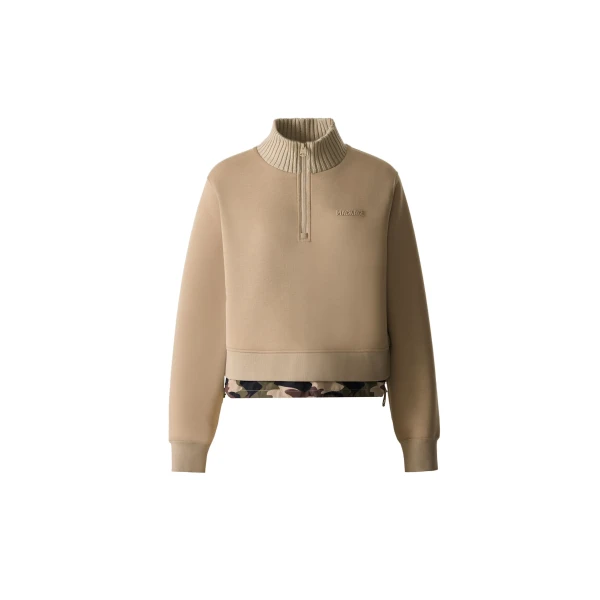 Mackage Elvira Quarter-Zip Cotton Sweatshirt in Light Camel